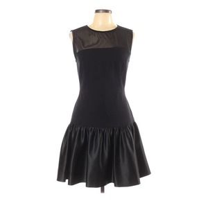 Erin Fetherston Black Sheath Dress Mesh Top Satin Ruffle Bottom Women's 10